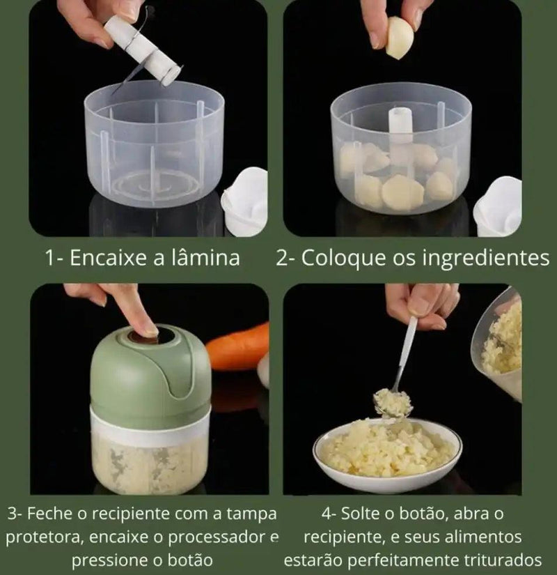 "Simplifique sua cozinha com o Mini Processador Multifuncional – Praticidade e eficiência na palma da sua mão!"