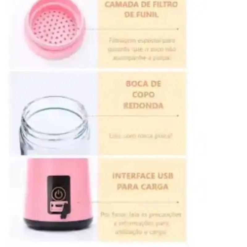 "Bebidas frescas a qualquer hora: Liquidificador Portátil 380ml com 6 lâminas e bateria recarregável!"