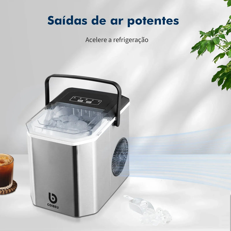 Smart Ice - Máquina de Gelo Portátil EUHOMY 12kg - Compacta, Silenciosa e Rápida